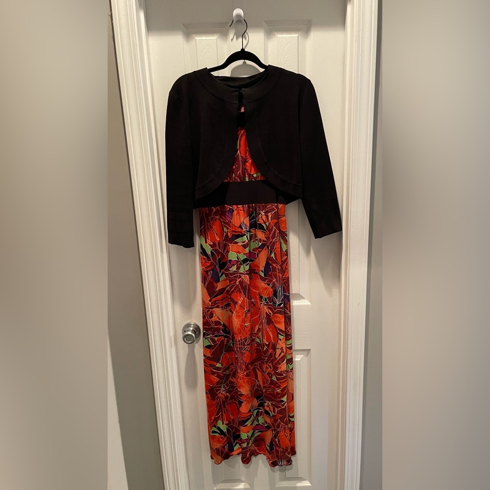 Elegant Black and Orange Floral Maxi Dress